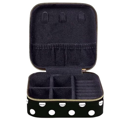 kate spade new york Travel Jewelry Case, Polka Dot | Small Square Case, Black and White Dotted Jewelry Box Organizer for Rings, Necklaces, Earrings On-the-Go with Zipper Closure