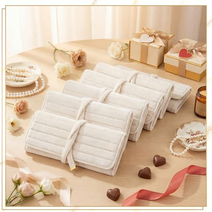 Tondiamo 1 Pcs Velvet Jewelry Roll Luxury Travel Jewelry Case for Ring Necklace Earring Bracelet Storage Bag Women Bridesmaid Gift (Cream White) - color: Cream White