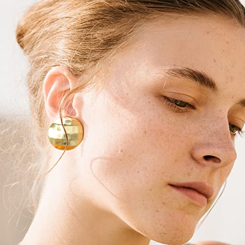Gold Stud Earrings for Women, Trendy Geometric 14K Gold Plated CZ Crystal Stud Lightweight Hypoallergenic Jewelry for Her - color: Round