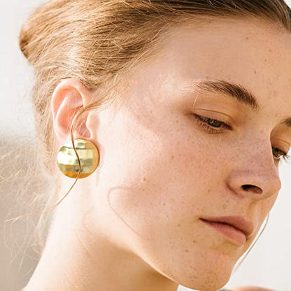 Gold Stud Earrings for Women, Trendy Geometric 14K Gold Plated CZ Crystal Stud Lightweight Hypoallergenic Jewelry for Her - color: Round