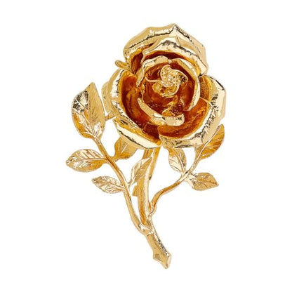 Gold Rose Flower Brooch Pin for Women Men Fashion Metal Large 3D Blossom Floral Brooches Lapel Pins Retro Suit Hat Dress Accessories Holiday Wedding Jewelry Unisex Gift