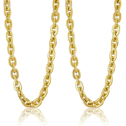 Passed colorfast test 39-inch Large Plastic Chain Necklace with Gift Box | 2/4 Pack with Gift Box,Gold Plastic Chain,Hip Hop Rapper Style, Fade Resistant,Detachable,for Parties, Awards,Prizes, Unisex - color: Gold-2pcs