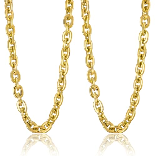 Passed colorfast test 39-inch Large Plastic Chain Necklace with Gift Box | 2/4 Pack with Gift Box,Gold Plastic Chain,Hip Hop Rapper Style, Fade Resistant,Detachable,for Parties, Awards,Prizes, Unisex - color: Gold-2pcs