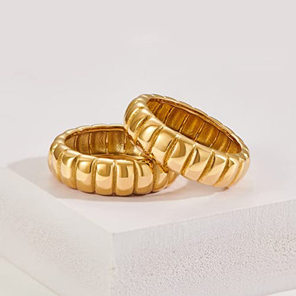 AllenCOCO Chunky Gold Plated Rings for Women - Trendy Cubic Zirconia 14k Gold Filled Stackable Rings - color: Gold pumpkin ring