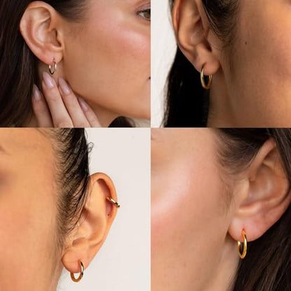 Huggie Hoop Earrings Small Hypoallergenic 14K Gold Plated Huggie Earrings For Women Simple Huggie Stud Earrings - color: Gold-8/10/12mm