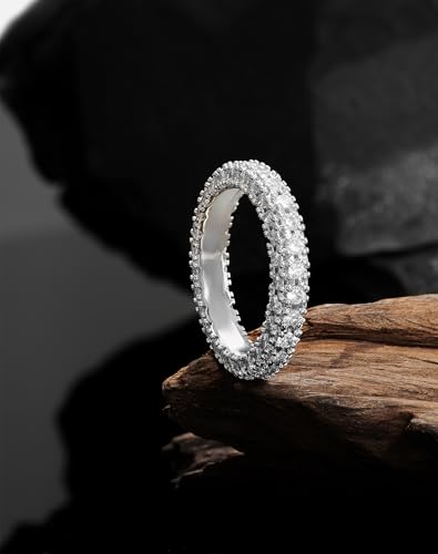 Bling Halo Stacking Ring for Men Women - 18k Gold Plated Stackable Cubic Zirconia Band - Created Diamond Iced Out Hip Hop Jewelry Gifts - color: Womens Style A-Rhodium Plated, size: 9