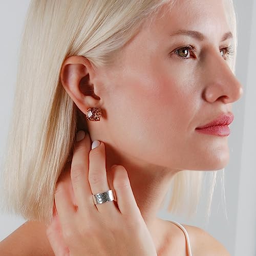 Large Square Stud Earrings for Women - Big Sparkly Rhinestone Studs | Plated in Gold Tone or Silver Tone, Hypoallergenic and Safe for Sensitive Ears - color: Rose Gold Glitter