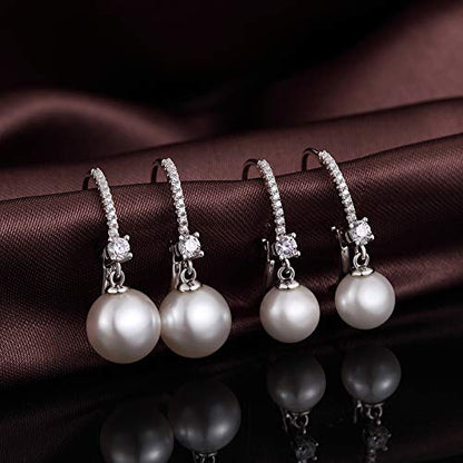 Pearl Dangle Drop Earrings for Women 925 Sterling Silver Pearl Leverback Earrings Cubic Zirconia Pearl Dangling Earrings 10MM - color: 1. white-10mm