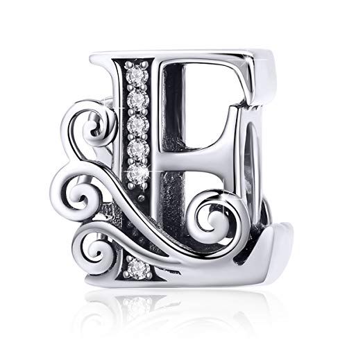 BISAER 925 Sterling Silver Initial Letter A-Z Charms for Bracelets Alphabet Beads Charm Jewelry Gifts - color: Letter E