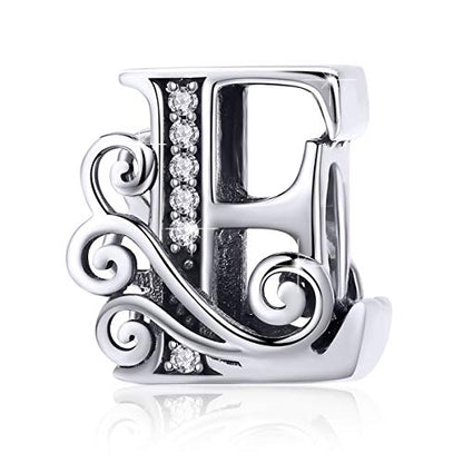 BISAER 925 Sterling Silver Initial Letter A-Z Charms for Bracelets Alphabet Beads Charm Jewelry Gifts - color: Letter E