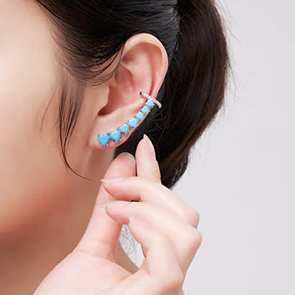 925 Sterling Silver Post Stud Earrings for Women Cartilage Ear Cuffs Hoop Climber 7 Multcolors Cubic Zirconia CZ Hypoallergenic Piercing Gifts For Her - color: Turquoise Silver