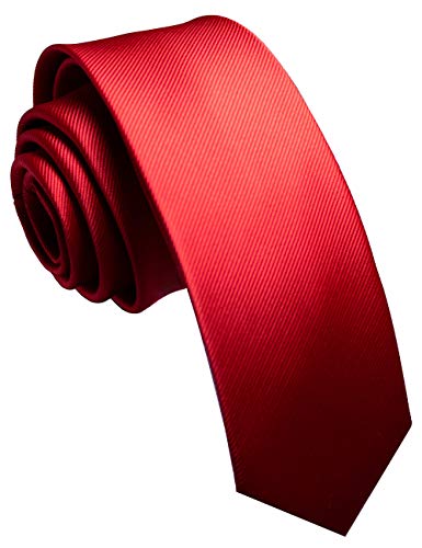 JEMYGINS 2.4" Solid Color Skinny Tie and Pocket Square with Tie Clip Sets for Men (6cm) - color: Red