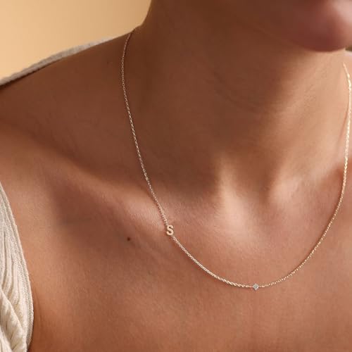 Gold Necklace for Women, Dainty Initial Necklace 14K Gold Plated Dainty Sideways Letter Necklace Personalized Gold Necklace Simple Initial Choker Necklaces for Women Trendy Jewelry Gifts - color: Silver, style: I