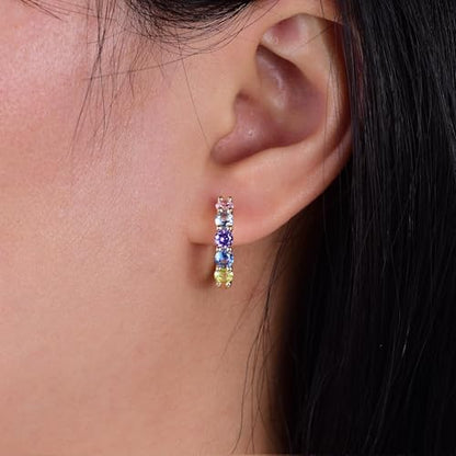 Evabelle Gold Hoop Earrings for Women 14K Real Gold Plated Cubic Zirconia Diamond Hoop Earrings Huggie Hoop Earring Women Earrings Earring for Men 925 Sterling Silver Post Hypoallergenic - color: Hoops 04-Colorful-14K Gold Plated