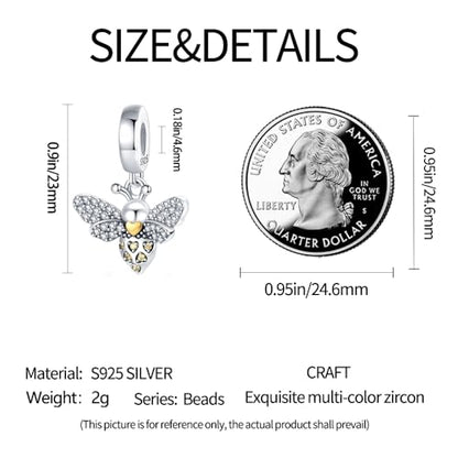 LNQOBU 925 Sterling Silver Charms for Bracelets Dangle Pendant fit Pandora Bracelets or Necklaces Jewelry Woman Gift Beads Charm (With one Spacer Beads) - style: Bee Charms