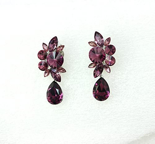 Faship Statement Dangling Floral Clip On Earrings For Women - color: Purple