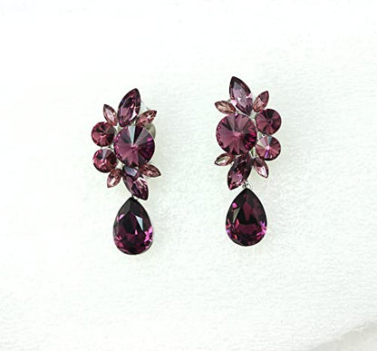 Faship Statement Dangling Floral Clip On Earrings For Women - color: Purple