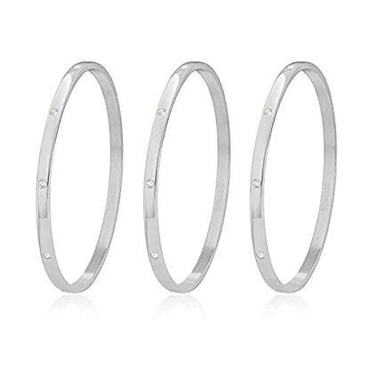 Women's Stackable Set of 3 CZ Cubic Zirconia Bangles Bracelets - color: Silver