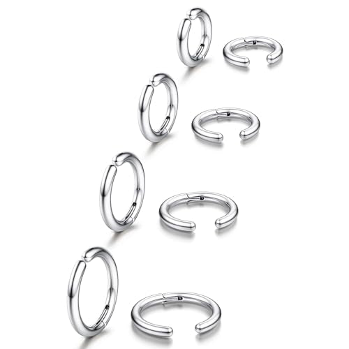YADOCA 8 Pieces Clip On Earrings For Men Women Non-Piercing Fake Earrings Stainless Steel Clip On Hoop Earring Cool Earrings Ear Clips Set for Gifts - style: Silver: 10/12/14/16mm