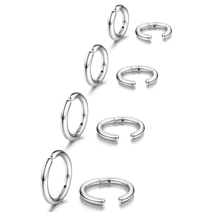YADOCA 8 Pieces Clip On Earrings For Men Women Non-Piercing Fake Earrings Stainless Steel Clip On Hoop Earring Cool Earrings Ear Clips Set for Gifts - style: Silver: 10/12/14/16mm