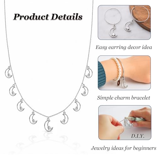 Heather's cf Star Charms for Jewelry Making Silver Tibetan Star Moon Snowflake Pendants Non Tarnish Metal Earring Charm for Bracelets Necklaces Earrings DIY Jewelry Making Supplies - color: Silver Moon - 79Pc