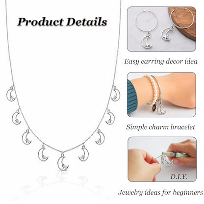 Heather's cf Star Charms for Jewelry Making Silver Tibetan Star Moon Snowflake Pendants Non Tarnish Metal Earring Charm for Bracelets Necklaces Earrings DIY Jewelry Making Supplies - color: Silver Moon - 79Pc
