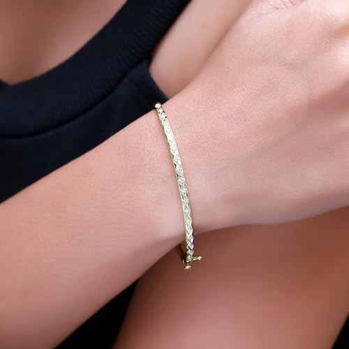 Classic Plain Design & 7 inch Bangle Bracelet for Women | Metal: Sterling Silver|Stone: Moissanite - color: Diamond Chevron