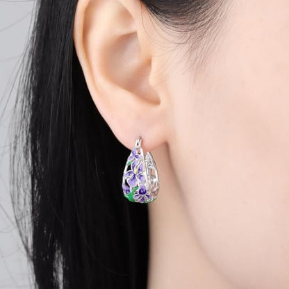 Floral Hoop Earrings 925 Sterling Silver with 14K Gold Plating – Lightweight CZ Flower Hoops | Hypoallergenic Jewelry for Women | Gift Box + Polishing Cloth - color: 22mm Iris earrings purple