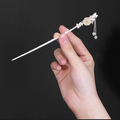 Hotan Jade S925 Silver Plated Hairpin Butterfly with Pearl and Plum Blossom Chinese Hanfu Style Hair Sticks Retro Handmade Hair Clip Hair Accessories for Women Girls Long Hair (Hotan Jade) - color: Hotan Jade
