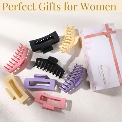 LuSeren 8 Pack Hair Clips for Women 4.3 Inch Large Hair Claw Clips for Women Thin Thick Curly Hair, Big Matte Banana Clips,Strong Hold jaw clips Black Purple Beige Pink - color: Multicolor1