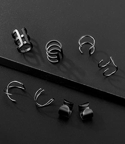 4-10 Pairs Stainless Steel Ear Cuff Helix Cartilage Clip On Wrap Earrings Fake Nose Ring Non-Piercing Adjustable - color: F1:10 Pairs, Silver&Black Tone