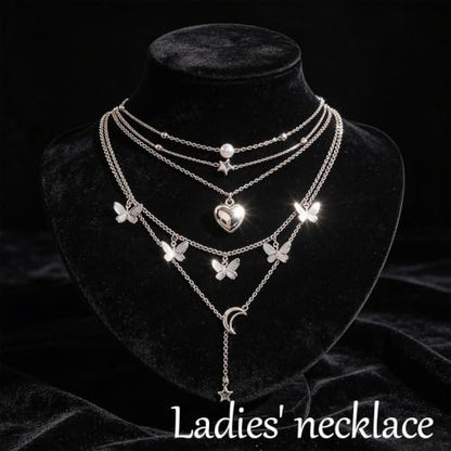 24 Pcs Y2K Necklace Set, Layered Grunge Emo Jewelry Pack With Cross, Butterfly, Heart, Moon, Star, and Pearl Chain Pendant Accessories, Daily Wear Gifts for Women - color: 16 Pcs Silver