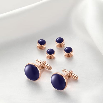 Men's Cufflinks & Tuxedo Studs Set - 316L Stainless Steel Formal Wedding Jewelry, Groomsmen Gift Set with Gift Box - color: 8pcs Blue Gold