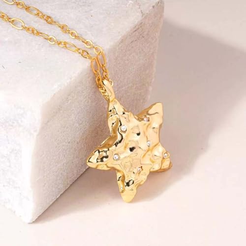 Dainty Gold Moon and Star Necklace for Women - Gold Plated Celestial Pendant with Crystal, Elegant Everyday Jewelry Gift - style: Star necklace