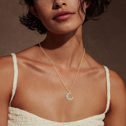 MTMY Gold Moon Pendant Necklace for Women,14K Gold Plated Dainty Chain Crescent Moon Sun Star Necklace Jewelry - style: moon-Tur