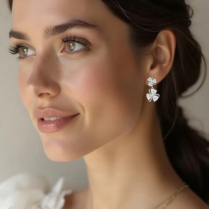 Gemsme Bridal Wedding Earrings for Brides Bridesmaides, 925 Sterling Silver Posts hypoallergenic Cubic Zirconia stud,Drop & Dangle Earrings for Women Jewelry Gifts - color: White - Flower