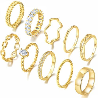 PLOMFOV Gold Plated Stackable Rings - Wedding Bands & Eternity Rings, Dainty 14K Gold Plated, Thin & Simple, Trendy Thumb Stacking Ring Pack (Size 12/11/10/9/8/7/6/5/4) - color: Golden