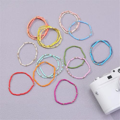 18Pcs Boho Stackable Beaded Bracelets for Women Colorful Handmade Multilayered Rice Beads Anklets Set Summer Beach Bohemian Jewelry Gift - color: Style 2 Multicolor