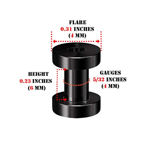 Pair of 316L Surgical Steel Black Anodized Screw-fit Piercing Jewelry Ear Stretching Lobe Plugs flesh Tunnel Earring - style: A06 2Pcs 6g (4mm)