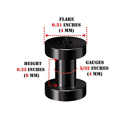 Pair of 316L Surgical Steel Black Anodized Screw-fit Piercing Jewelry Ear Stretching Lobe Plugs flesh Tunnel Earring - style: A06 2Pcs 6g (4mm)