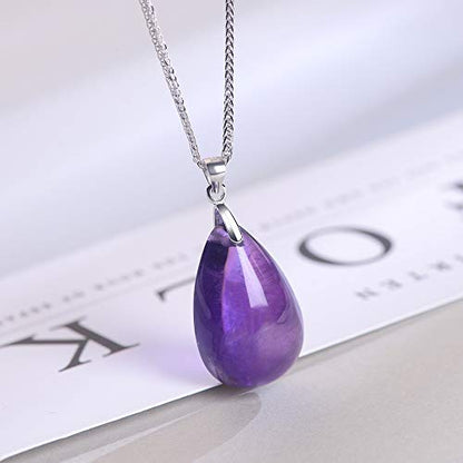 iSTONE 925 Sterling Silver Natural Crytral for Womens Pendant Necklace, Gemstone Birthstone with 17.8" Silver Chain Ladies - color: Amethyst