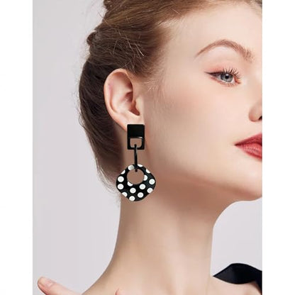 Handmade Lightweight Retro Polka Dot Square Hollow Round Dangle Drop Earrings Unique Chic Resin Geometric Stud Earrings For Women - style: black 2