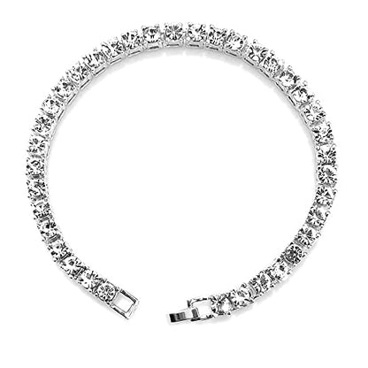 HH BLING EMPIRE 14K Gold and Silver Bracelets Diamond Tennis and Cuban Link Bracelet for Men Women Hip Hop Jewelry - color: 1 row tennis-Silver, size: 7.5"