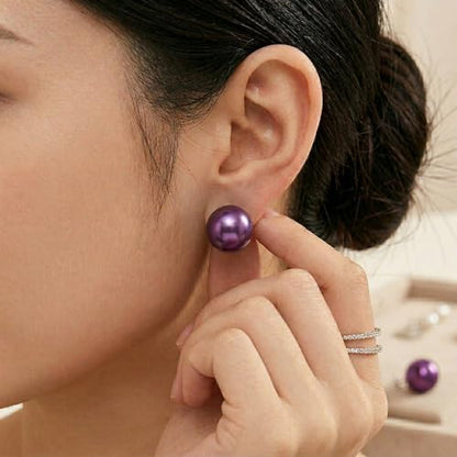 Pearl Stud Earrings Multicolor Shell Beads Pearl Hypoallergenic Stud Earrings Ocean Shell Pearl Jewelry - color: Dark Purple