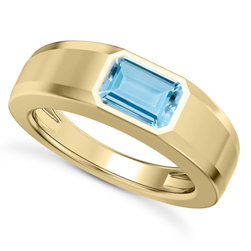 1CT - 3CT Gemstone Signet Pinky Ring - Emerald Cut Gem Pinky Ring White Yellow Rose 10K 14K 18K Gold Sterling Silver Mens Gem Signet Rings for Anniversary Fathers Day - style: Aquamarine