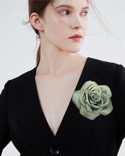 Satin Rose Flower Large Brooch Lapel Pins Handmade Fabric Flower Brooches Pin Classic for Wedding Party Dance Banquet for Women Men Dress Suit Clothes Accessories JewelryGifts 110mm - color: Olive Green