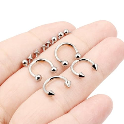 Lcolyoli 16g Septum Rings Internally Threaded Surgical Steel Septum Jewelry Lip Rings Hoop Labret Jewelry Snake Bite Piercing Jewelry Horseshoe Earrings Daith Piercing Jewelry for Women Men - color: 16g,Inner diameter:8mm,silvertone