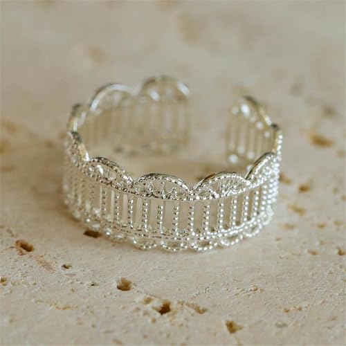 Valentines Rings for Women, Non Tarnish Chunky Wedding Ring Set, Adjustable Bohemian Statement Ring - style: Silver Fine Lace Style