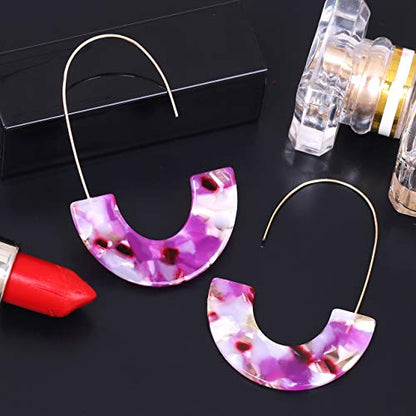 Acrylic Earrings Statement Tortoise Hoop Earrings Resin Wire Drop Dangle Earrings Fashion Jewelry For Women - color: pink