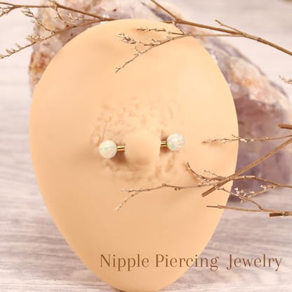 AROWRO Nipple Piercing Jewelry G23 Titanium Nipple Rings Tongue Rings Nipple Bar 14G Internally Threaded Straight Barbells Bridge Piercing Jewelry 12mm-20mm - color: Gold+White Opal